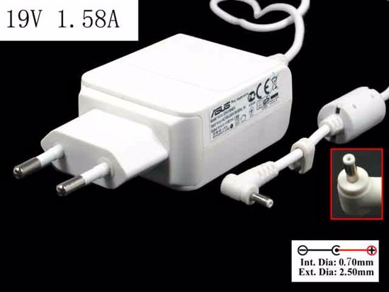 ASUS Eee PC 1015B AC Adapter NEW Original 19V 1.58A 30W Barrel 2.5/0.7mm, EU 2-Pin Plug,