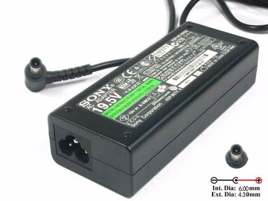 Sony Vaio VGN-CR33 AC Adapter NEW Original 19.5V 4.7A, 6.0/4.3mm With Pin, 3-Prong, New