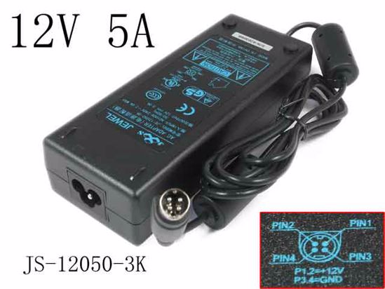 Jewel JS-12050-3K AC Adapter NEW Original 12V 5A, 4P P1 4=