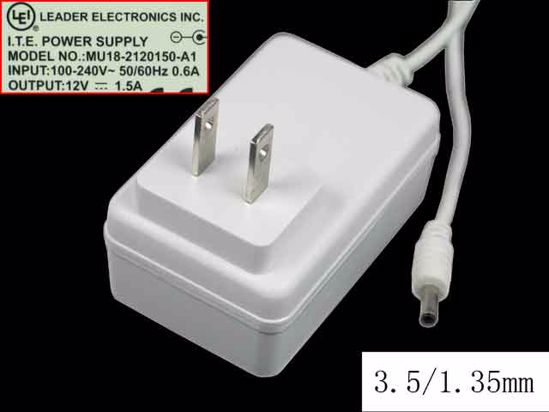 LEI / Leader MU18-2120150-A1 AC Adapter NEW Original 12V 1.5A, 3.5x1.3mm, US 2-Pin, New