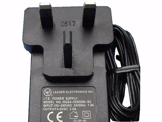 LEI / Leader MU24-1090200-B2 AC Adapter NEW Original 9V 2A, 3.5/1.35mm, UK 3-Pin, New