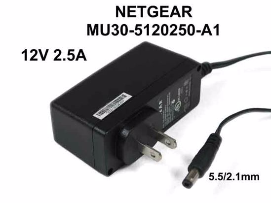 NETGEAR MU30-5120250-A1 AC Adapter NEW Original 12V 2.5A, 5.5/2.1mm, US 2-Pin Plug, New