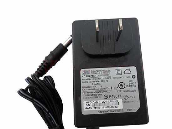 APD / Asian Power Devices APD12V2A AC Adapter NEW Original 12V 2A, 5.5/2.1mm, US 2-Pin P