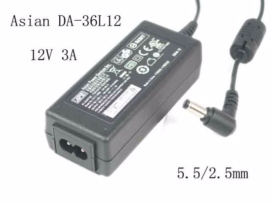 APD / Asian Power Devices DA-36L12 AC Adapter NEW Original 12V 3A, Barrel 5.5/2.5mm, 2-p