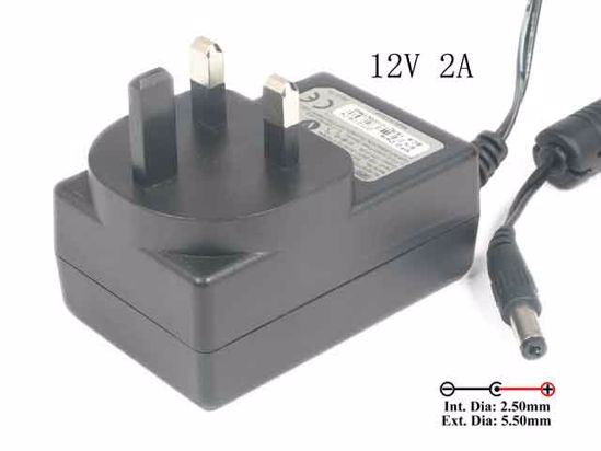 APD / Asian Power Devices WA-24E12 AC Adapter NEW Original 12V 2A, 5.5/2.5mm, UK 3-Pin,