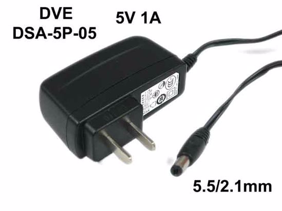 DVE DSA-5P-05 AC Adapter NEW Original 5V 1A, 5.5/2.1mm, US 2-Pin pulg, New