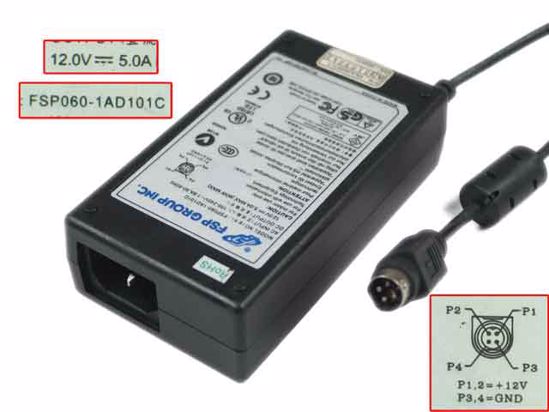 FSP Group Inc FSP060-AD101C AC Adapter NEW Original 12V 5A, 4P P1 4=V