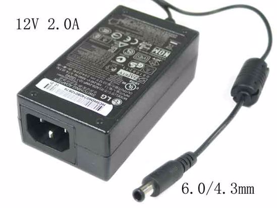 LG ADS-24NP-12-1 AC Adapter NEW Original 12V 2A, 6.0/4.3mm With Pin, C14, New