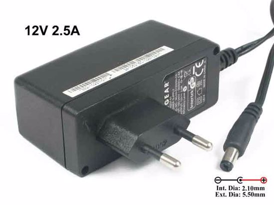 NETGEAR 332-10102-01 AC Adapter NEW Original 12V 2.5A, 5.5/2.1mm, EU 2-Pin Plug