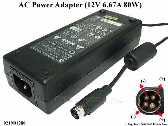 Li Shin 0219B1280 AC Adapter NEW Original 12V 6.67A, 4-Pin P1 4=V