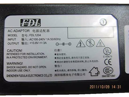 Other Brands FDL AC Adapter 13V-19V 13.8V 3A, 5.5/2.5mm, C14, New