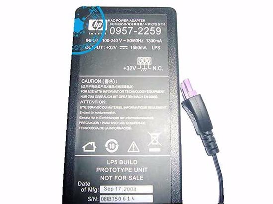 HP Common Item (HP) AC Adapter 20V Above 32V 1.56A, Rectangular Tip, C14, New, 8