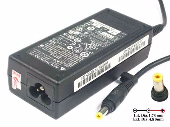 Delta Electronics ADP-65JH BB AC Adapter- Laptop 19V 3.42A 65W, Barrel 4.8/1.7mm, 3-Pron