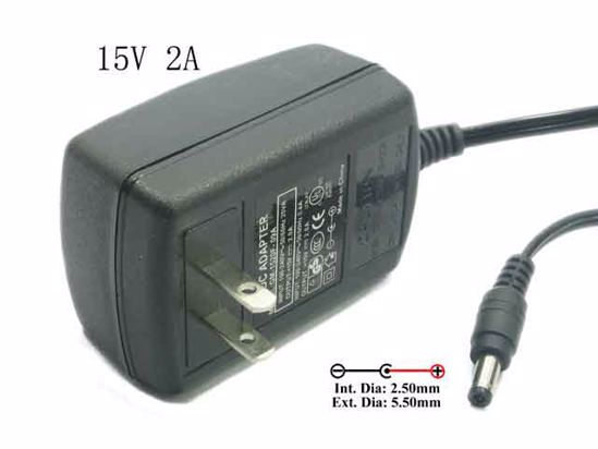 ACP OEM Power AC Adapter Compatible GM-1520F-09A, 15V 2A, 5.5/2.5mm, US 2-Pin, New