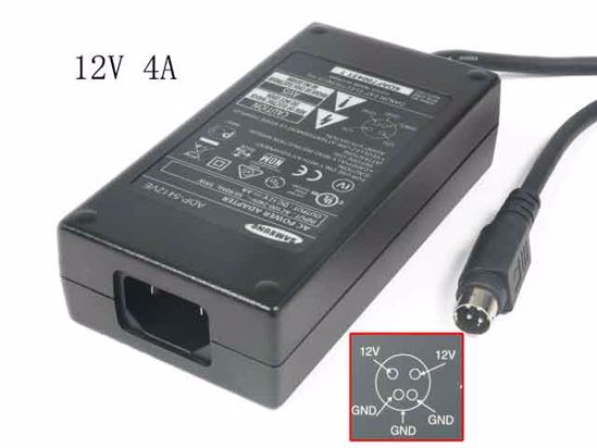 Delta Electronics ADP-5412VE AC Adapter NEW Original 12V 4A, 4-Pin Din, C14, New