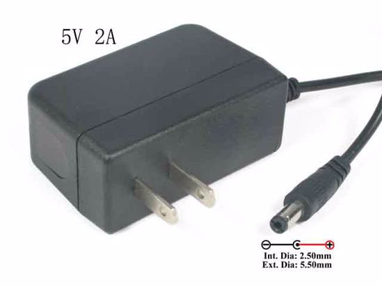 DVE DSA-05R-20AUS AC Adapter NEW Original 5V 2A, 5.5/2.5mm, US 2-Pin, New