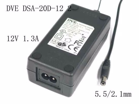 DVE DSA-20D-122 AC Adapter NEW Original 12V 1.3A, Barrel 5.5/2.1mm, 2-Prong, New