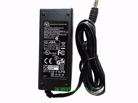 LEI / Leader NU36-4120300-I3 AC Adapter NEW Original 12V 3A, 5.5/2.5mm, 2-Prong , New