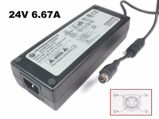 Li Shin 0226B24160 AC Adapter NEW Original 24V 6.67A, 4-Pin Din, 3-Prong