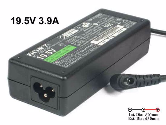 Sony Common Item (Sony) AC Adapter NEW Original VGP-AC19V34, 19.5V 3.9A, 6.0mm/4.3, Pin,