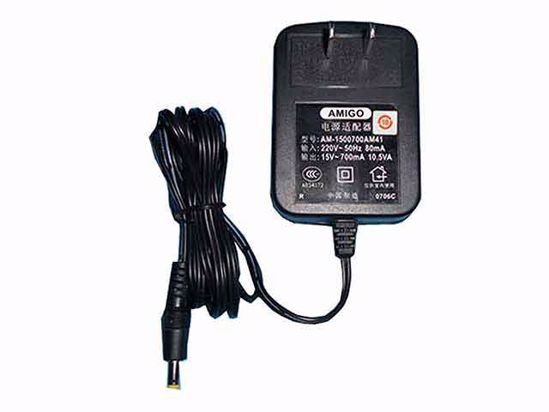 Amigo AM-0901000AM41 AC Adapter NEW Original AM-1500700AM41, 15V 0.7A, 4.7/1.7mm, US 2-P