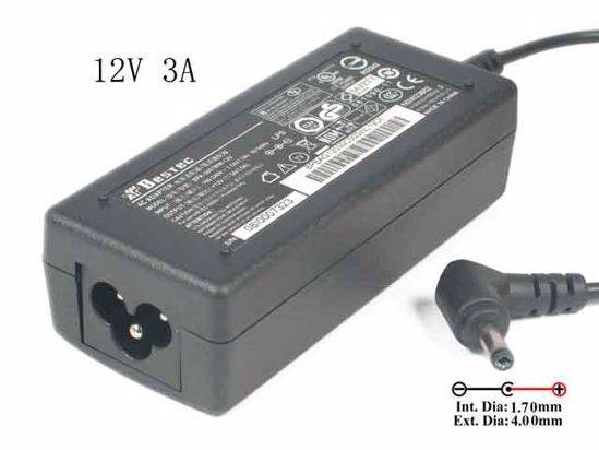 Bestec BPA-3601WW-12V AC Adapter NEW Original 12V 3A, Barrel 4.0/1.7mm, 3-Prong, New