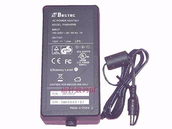 Bestec PA6540WB AC Adapter NEW Original PA6540WB, 32V 1.25A, 3-Hole, Tip, C14, New