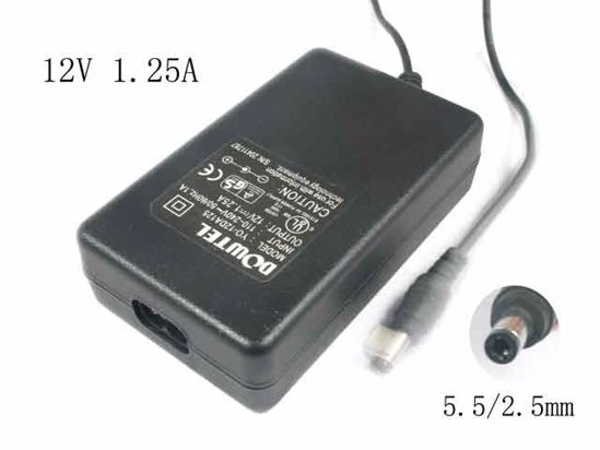 Other Brands DOWTEL AC Adapter NEW Original YO-12DA125, 12V 1.25A, 5.5/2.5mm, 2-Prong, N