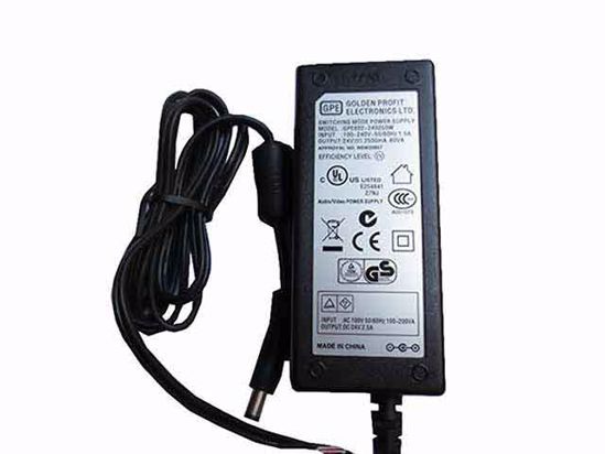 GPE GPE602-240250W AC Adapter NEW Original GPE602-240250W, 24V 2.5A, 5.5/2.5mm, 2-Prong,