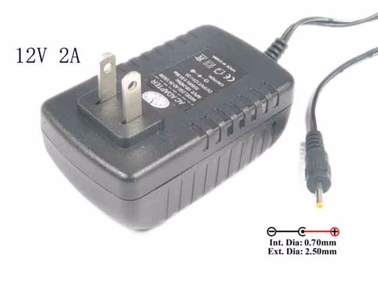 ACP OEM Power AC Adapter Compatible DSE24-C122000B1, 12V 2A 2.5/0.7mm, US 2-Pin, New