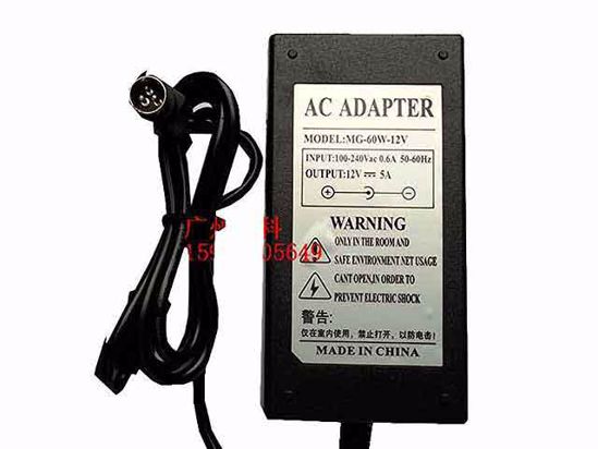 ACP OEM Power AC Adapter Compatible MG-60W-12V, 12V 5A, 3P, P1=Grd P2=12V, C14, New