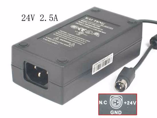 ACP OEM Power AC Adapter Compatible KT-118C-60B, 24V 2.5A, 3-Pin Din, C14, New