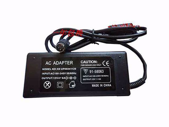 ACP OEM Power AC Adapter Compatible XD UP06041120, 12V 6A, 4-Pin din, 3-Prong, New