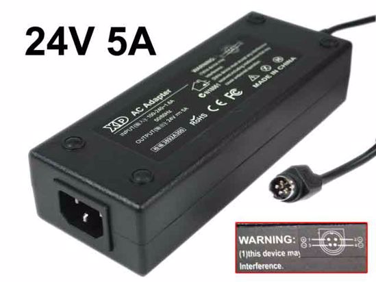 ACP OEM Power AC Adapter Compatible XD1202405000, 24V 5A, 4-Pin Din, C14, New