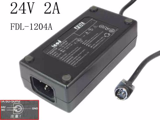 ACP OEM Power AC Adapter Compatible FDL-1204A, 24V 2A, 3-Pin Din, C14, New