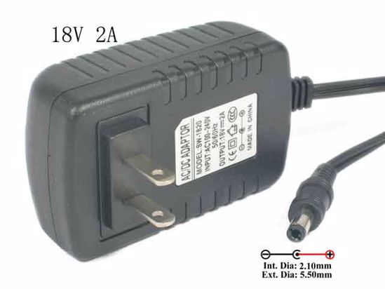 ACP OEM Power AC Adapter Compatible 18V 2A, Barrel 5.5/2.2mm, US 2-Pin Plug