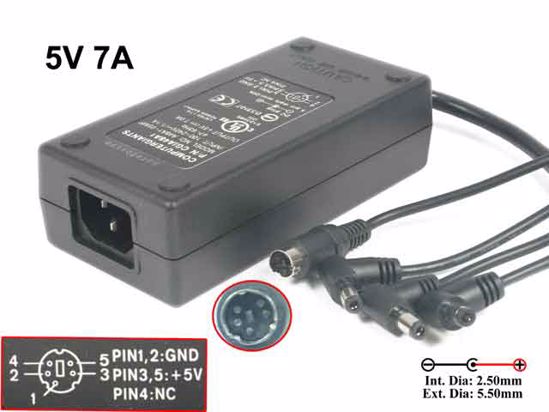 ACP OEM Power AC Adapter Compatible 5V 7A, Barrel 3x5.5/2.5mm, 5-pin, IEC C14, New