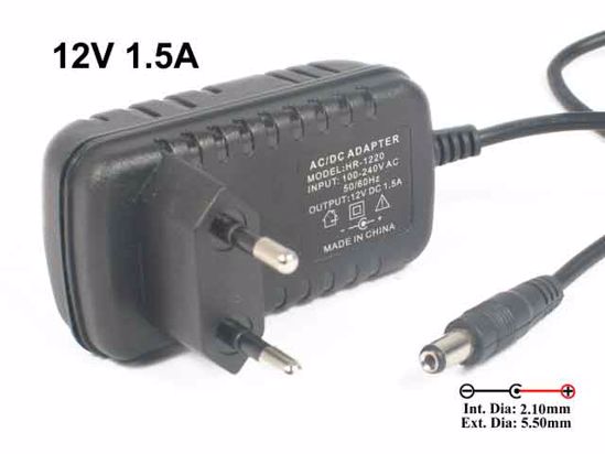 ACP OEM Power AC Adapter Compatible HR-1220, 12V 1.5A, Barrel 5.5/2.1mm,EU 2-Pin Plug