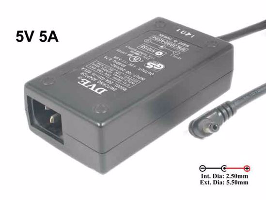 DVE DSA-0251-05 AC Adapter- Laptop 5V 5A, Barrel 5.5/2.5mm, IEC C14