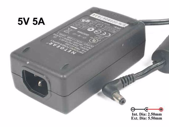 NETGEAR DSA-0421S-05 1 25 AC Adapter- Laptop 5V 5A, Barrel 5.5/2.5mm, IEC C14