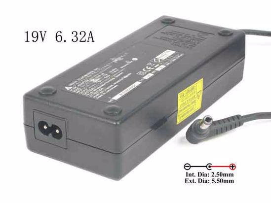 Delta Electronics ADP-120ZB AC Adapter NEW Original 19V 6.32A, Barrel 5.5/2.5mm, 2-Prong