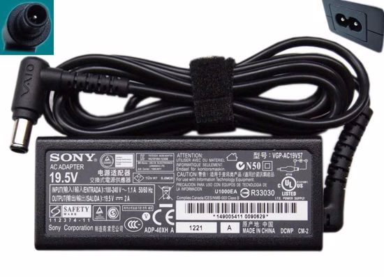 Sony Vaio SVE11 Series AC Adapter- Laptop VGP-AC19V57, 19.5V, 2A, 2 Prong