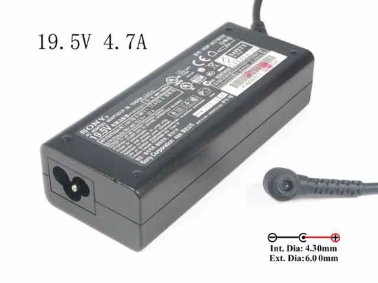 Sony Vaio SVS13 Series AC Adapter- Laptop 19.5V 4.7A, 6.0/4.3mm With Pin, 3-Prong