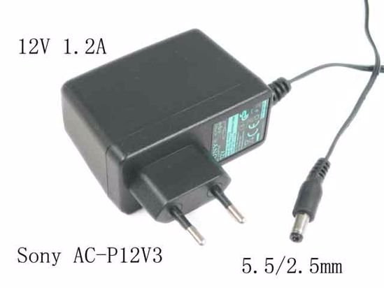 Sony AC-P12V3 AC Adapter- Laptop AC-P12V3, 12V 1.2A, Barrel 5.5/2.5mm, EU 2-Pin Plu