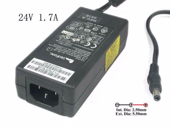 VeriFone UP04041240 AC Adapter 20V Above 24V 1.7A, 5.5/2.5mm, C14, New