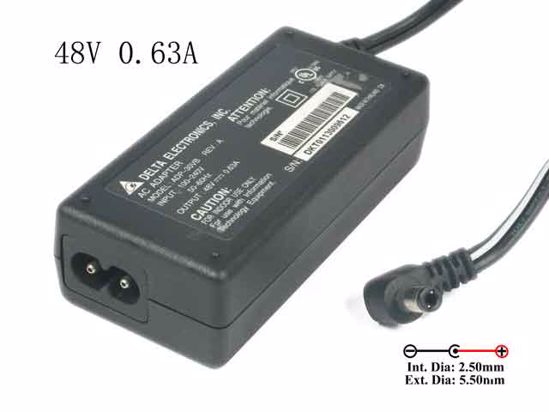 Delta Electronics ADP-30VB AC Adapter 20V Above 48V 0.63A, 5.5/2.5mm, 2-Prong, New