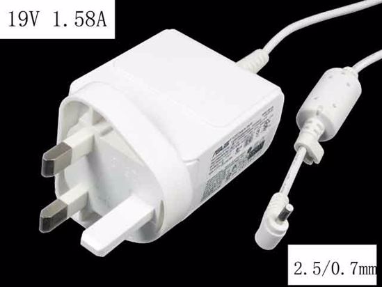 ASUS Eee PC 1015P AC Adapter- Laptop 19V 1.58A 2.5/0.7mm, UK 3 Prong, White, New