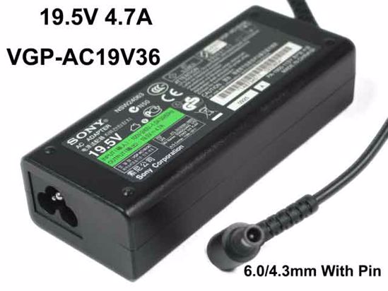 Sony Vaio VPCEG Series AC Adapter- Laptop 19.5V 4.7A, 6.0/4.3mm With Pin, 3-Prong, New