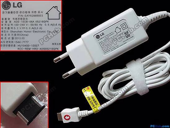 LG ADS-16CB-06A AC Adapter NEW Original 5.2V 3.0A, Barrel, EU 2-Pin Plug, New