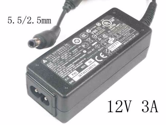 Delta Electronics ADP-36EH C AC Adapter- Laptop 12V 3A 36W, Barrel 5.5/2.5mm, 2-Prong, N